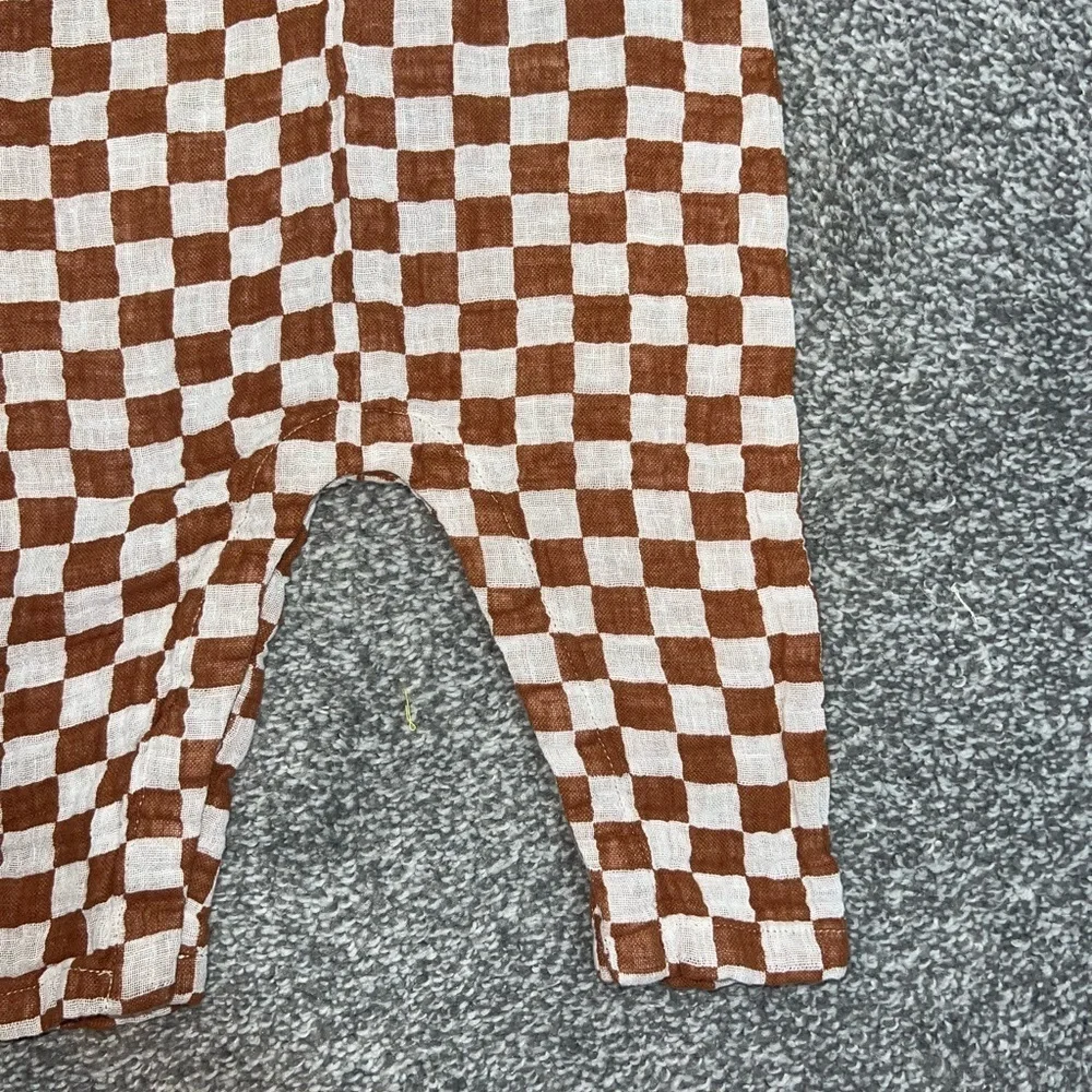 Rylee + Cru - Linen Jumpsuit - Camel Checkered Toddler Jumpsuit